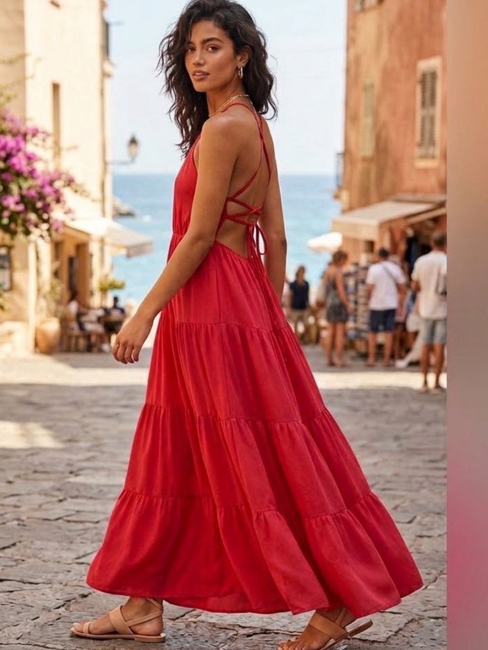 NWOT SHEIN Tomato Red Dress for Women Lace Up Backless Flounce Hem
Size S NEW